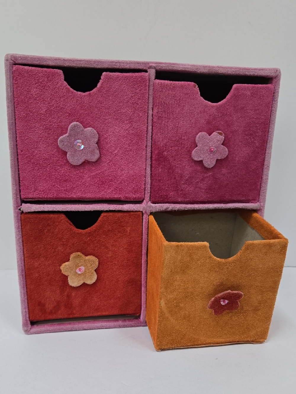 Suede 4-Drawer Cube Organizer - Pink & Orange